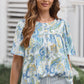Printed Round Neck Short Sleeve Blouse