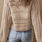 Hollow Out Cable-Knit Boat Neck Sweater