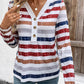 Contrast Striped V-Neck Long Sleeve T-Shirt