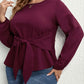 Plus Size Tie Front Long Sleeve Blouse