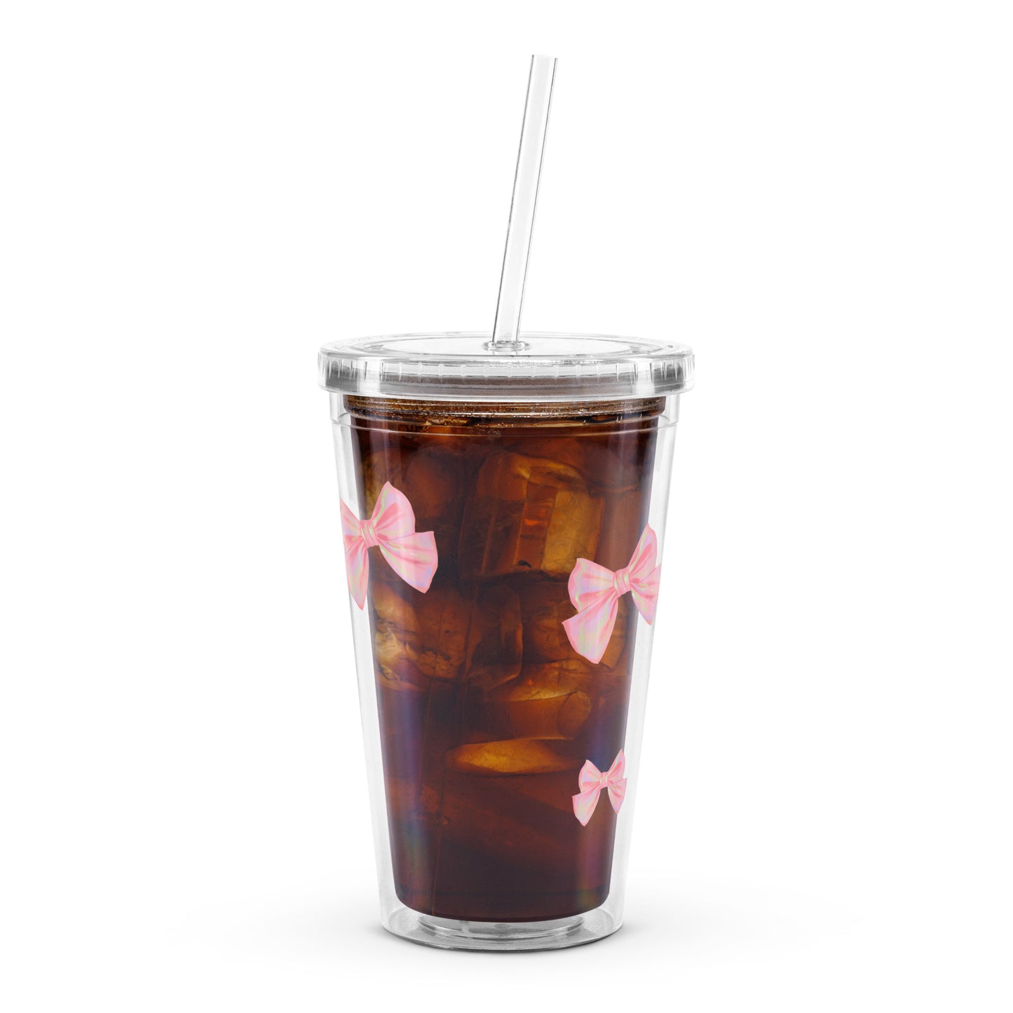 Pink Ribbons Clear Plastic Tumbler