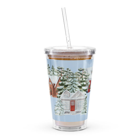 Snow Christmas Clear Plastic Tumbler