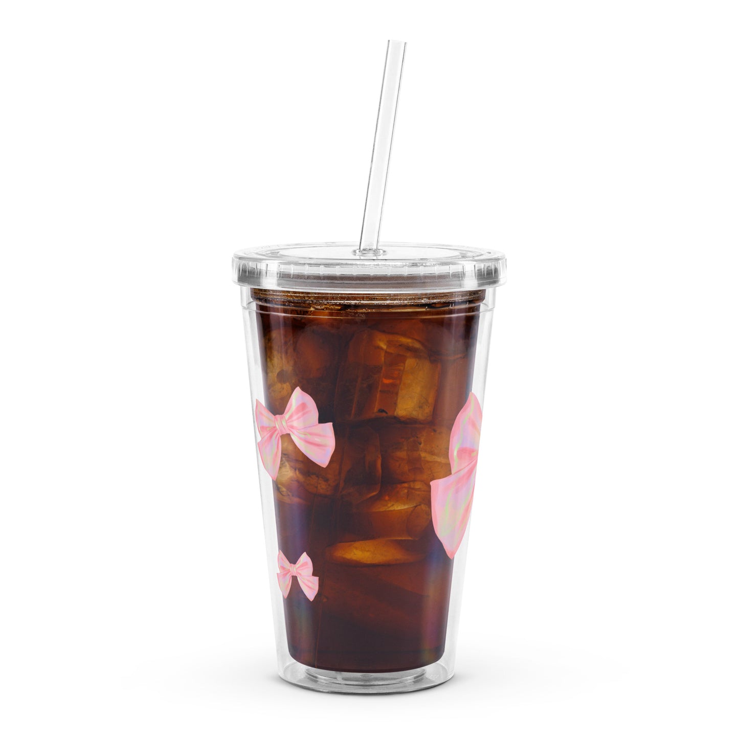 Pink Ribbons Clear Plastic Tumbler