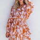 Smocked Printed Long Sleeve Mini Dress