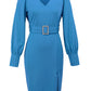 Slit V-Neck Long Sleeve Knee Length Dress