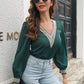 Contrast V-Neck Puff Sleeve Blouse