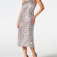 Sequin Straight Neck Midi Wrap Dress