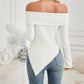 Ribbed Asymmetrical Hem Off-Shoulder Long Sleeve T-Shirt