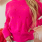 Heart Round Neck Long Sleeve Sweater