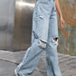 Distressed Wide Leg Jeans with Pockets