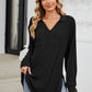 Slit Johnny Collar Long Sleeve T-Shirt