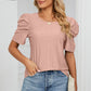 Eyelet Round Neck Puff Sleeve T-Shirt