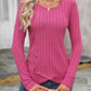 Decorative Button Round Neck Long Sleeve T-Shirt