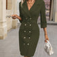 Double-Breasted Lapel Collar Long Sleeve Dress