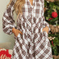 Full Size Plaid Collared Neck Balloon Sleeve Mini Shirt Dress