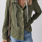 Drawstring Button Up Long Sleeve Hooded Jacket