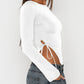 Tied Slit Round Neck Long Sleeve T-Shirt