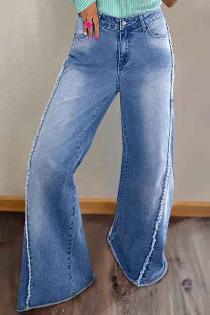 Raw Hem Wide Leg Jeans