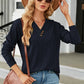 Decorative Button V-Neck Long Sleeve T-Shirt