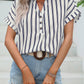 Striped Notched Short Sleeve Blouse