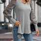 Slit Round Neck Lace Long Sleeve T-Shirt