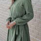 Round Neck Long Sleeve Tie Waist Dress