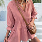 Ruffled Notched Three-Quarter Sleeve Blouse