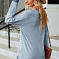 Slit V-Neck Long Sleeve T-Shirt