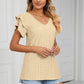 Eyelet Layered Flutter Sleeve V-Neck Knit Top