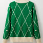 Diamond Pattern Contrast Trim Mock Neck Sweater