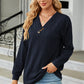 Decorative Button V-Neck Long Sleeve T-Shirt