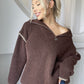 Quarter Zip Contrast Dropped Shoulder Sweater