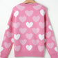 Pearl Trim Heart Round Neck Long Sleeve Sweater