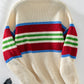 Contrast Stripes Round Neck Long Sleeve Sweater