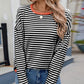 Striped Contrast Round Neck Long Sleeve Sweater