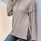 Slit Half Button Long Sleeve T-Shirt