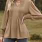 Ruched Notched Long Sleeve T-Shirt