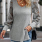 Slit Round Neck Lace Long Sleeve T-Shirt