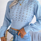 Openwork Mock Neck Long Sleeve Cropped Sweater