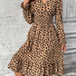 Smocked Printed Surplice Flounce Sleeve Midi Dress