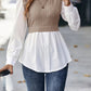 Contrast Round Neck Puff Sleeve Blouse