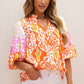 Printed Notched Half Sleeve Blouse