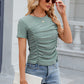 Eyelet Ruched Round Neck Short Sleeve T-Shirt