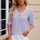 Eyelet Drawstring V-Neck Half Sleeve T-Shirt
