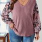 Plus Size Printed V-Neck Long Sleeve T-Shirt