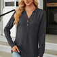 Waffle-Knit Notched Long Sleeve T-Shirt
