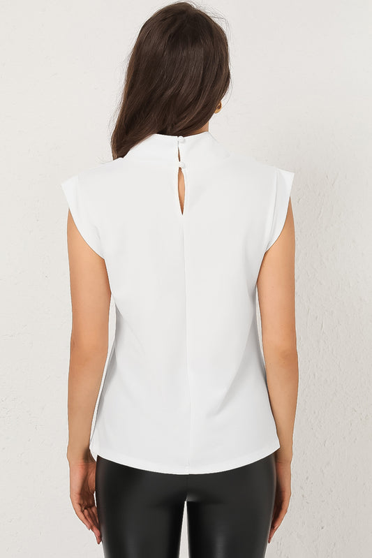 Mock Neck Cap Sleeve Blouse