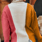 Color Block Textured Drop Shoulder Sweater