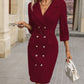 Double-Breasted Lapel Collar Long Sleeve Dress