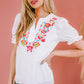 Embroidered Notched Neck Flounce Sleeve Top